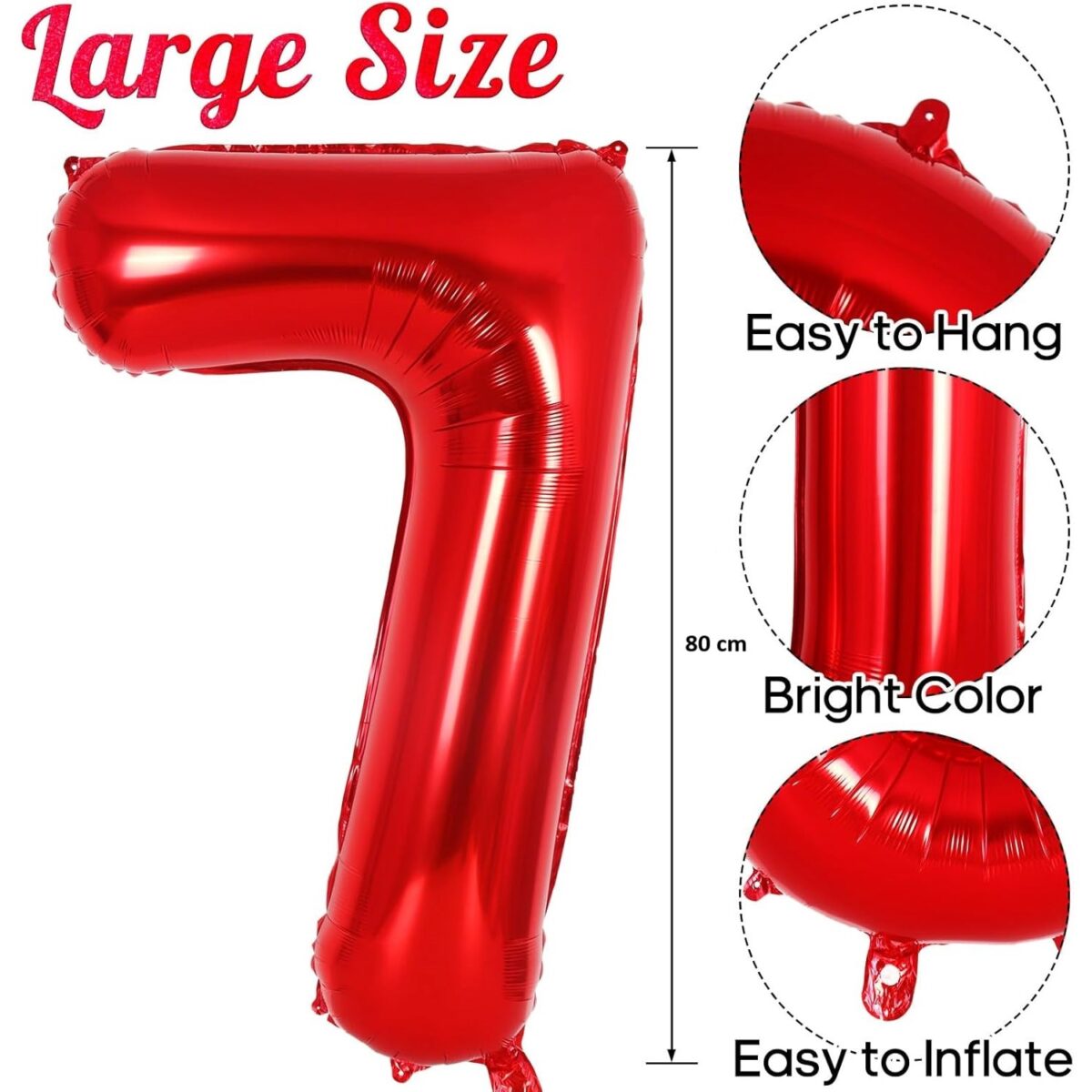 Balon din Folie Metalizata Embo, Figurina Cifra, Tema Aniversare 80 cm, Ambalaj Individual, Pai inclus, Umflare cu Aer sau Heliu, Rosu, Cifra 7 - imagine 2