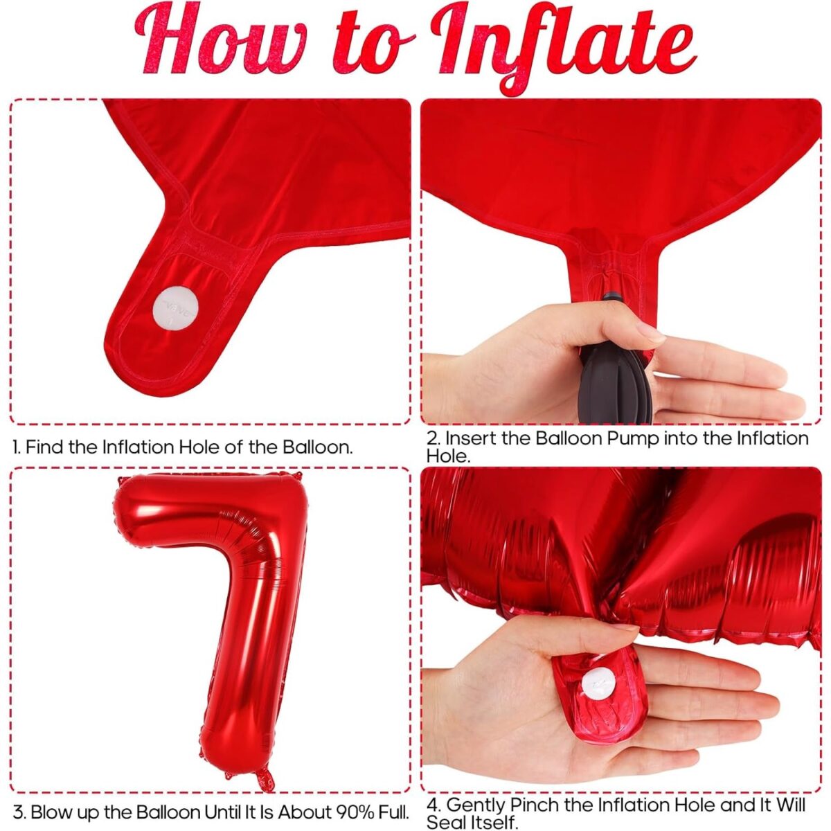 Balon din Folie Metalizata Embo, Figurina Cifra, Tema Aniversare 80 cm, Ambalaj Individual, Pai inclus, Umflare cu Aer sau Heliu, Rosu, Cifra 7 - imagine 3