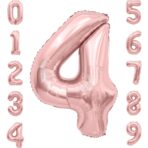 Balon din Folie Metalizata Embo, Figurina Cifra, Tema Aniversare 80 cm, Ambalaj Individual, Pai inclus, Umflare cu Aer sau Heliu, Rose, Cifra 4 - imagine 4