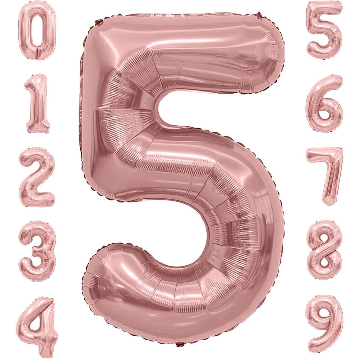 Balon din Folie Metalizata Embo, Figurina Cifra, Tema Aniversare 80 cm, Ambalaj Individual, Pai inclus, Umflare cu Aer sau Heliu, Rose, Cifra 5 - imagine 4
