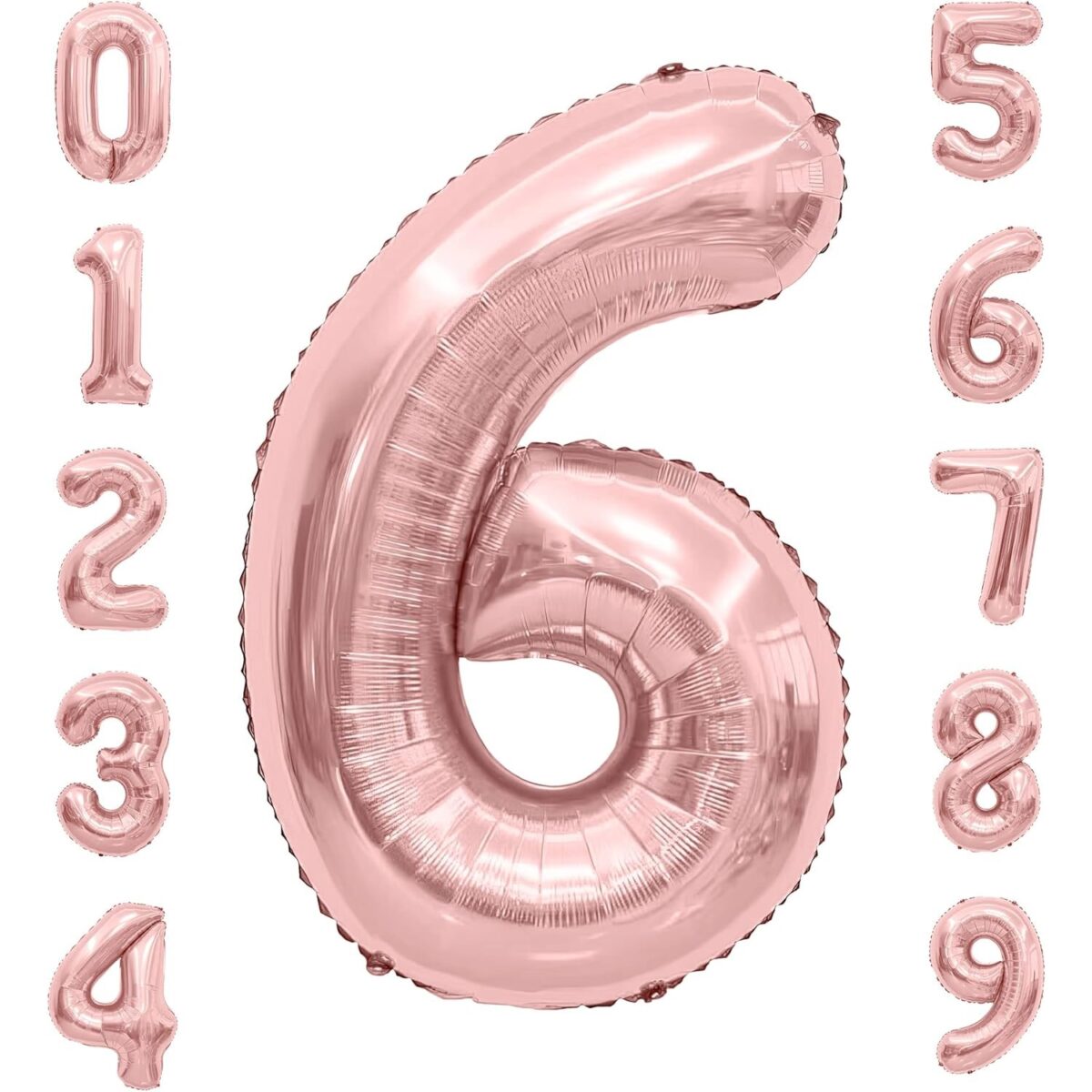Balon din Folie Metalizata Embo, Figurina Cifra, Tema Aniversare 80 cm, Ambalaj Individual, Pai inclus, Umflare cu Aer sau Heliu, Rose, Cifra 6 - imagine 4