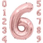Balon din Folie Metalizata Embo, Figurina Cifra, Tema Aniversare 80 cm, Ambalaj Individual, Pai inclus, Umflare cu Aer sau Heliu, Rose, Cifra 6 - imagine 4