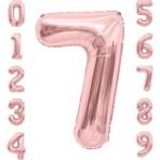 Balon din Folie Metalizata Embo, Figurina Cifra, Tema Aniversare 80 cm, Ambalaj Individual, Pai inclus, Umflare cu Aer sau Heliu, Rose, Cifra 7 - imagine 4