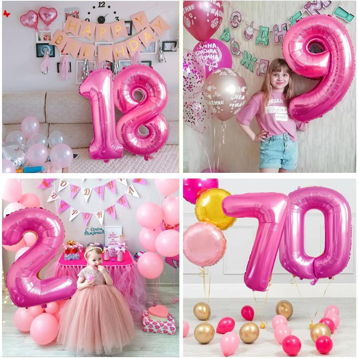 Balon din Folie Metalizata Embo, Figurina Cifra, Tema Aniversare 80 cm, Ambalaj Individual, Pai inclus, Umflare cu Aer sau Heliu, Roz, Cifra 1 - imagine 2