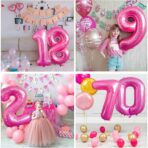 Balon din Folie Metalizata Embo, Figurina Cifra, Tema Aniversare 80 cm, Ambalaj Individual, Pai inclus, Umflare cu Aer sau Heliu, Roz, Cifra 1 - imagine 2