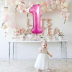 Balon din Folie Metalizata Embo, Figurina Cifra, Tema Aniversare 80 cm, Ambalaj Individual, Pai inclus, Umflare cu Aer sau Heliu, Roz, Cifra 1 - imagine 4