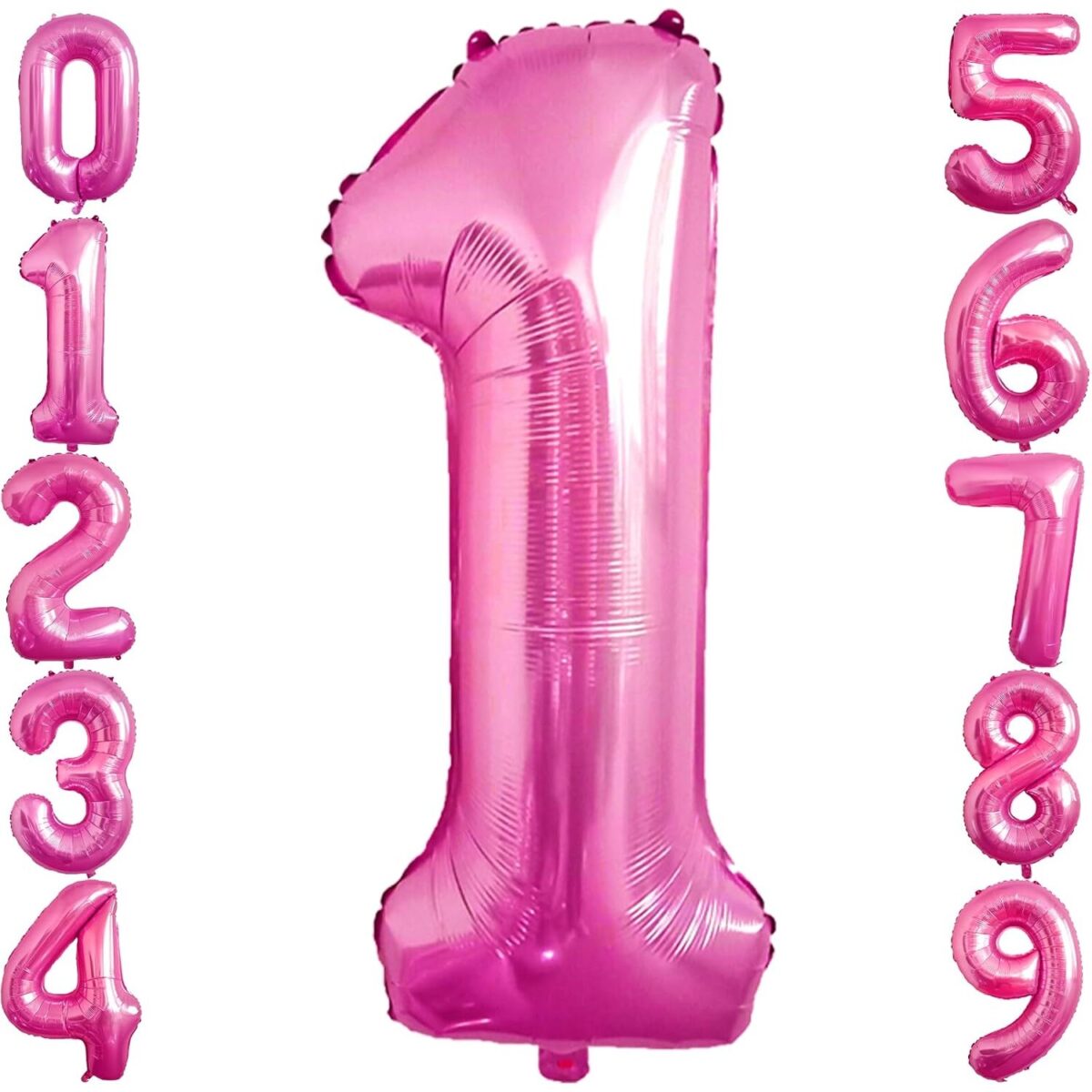 Balon din Folie Metalizata Embo, Figurina Cifra, Tema Aniversare 80 cm, Ambalaj Individual, Pai inclus, Umflare cu Aer sau Heliu, Roz, Cifra 1 - imagine 6