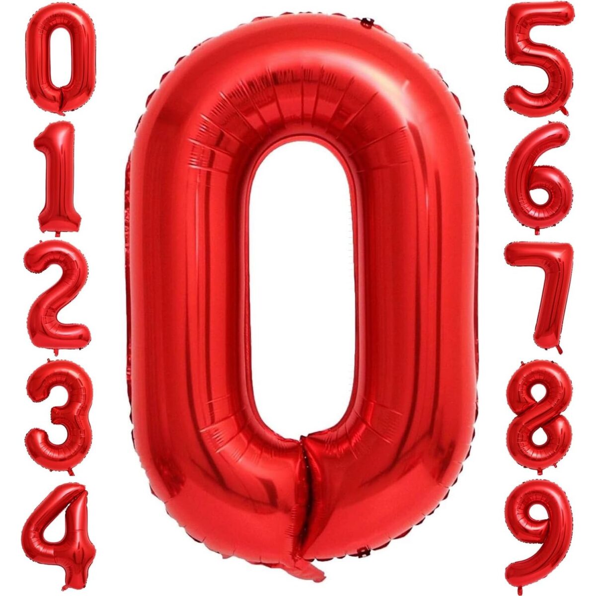 Balon din Folie Metalizata Embo, Figurina Cifra, Tema Aniversare 80 cm, Ambalaj Individual, Pai inclus, Umflare cu Aer sau Heliu, Rosu, Cifra 0 - imagine 2