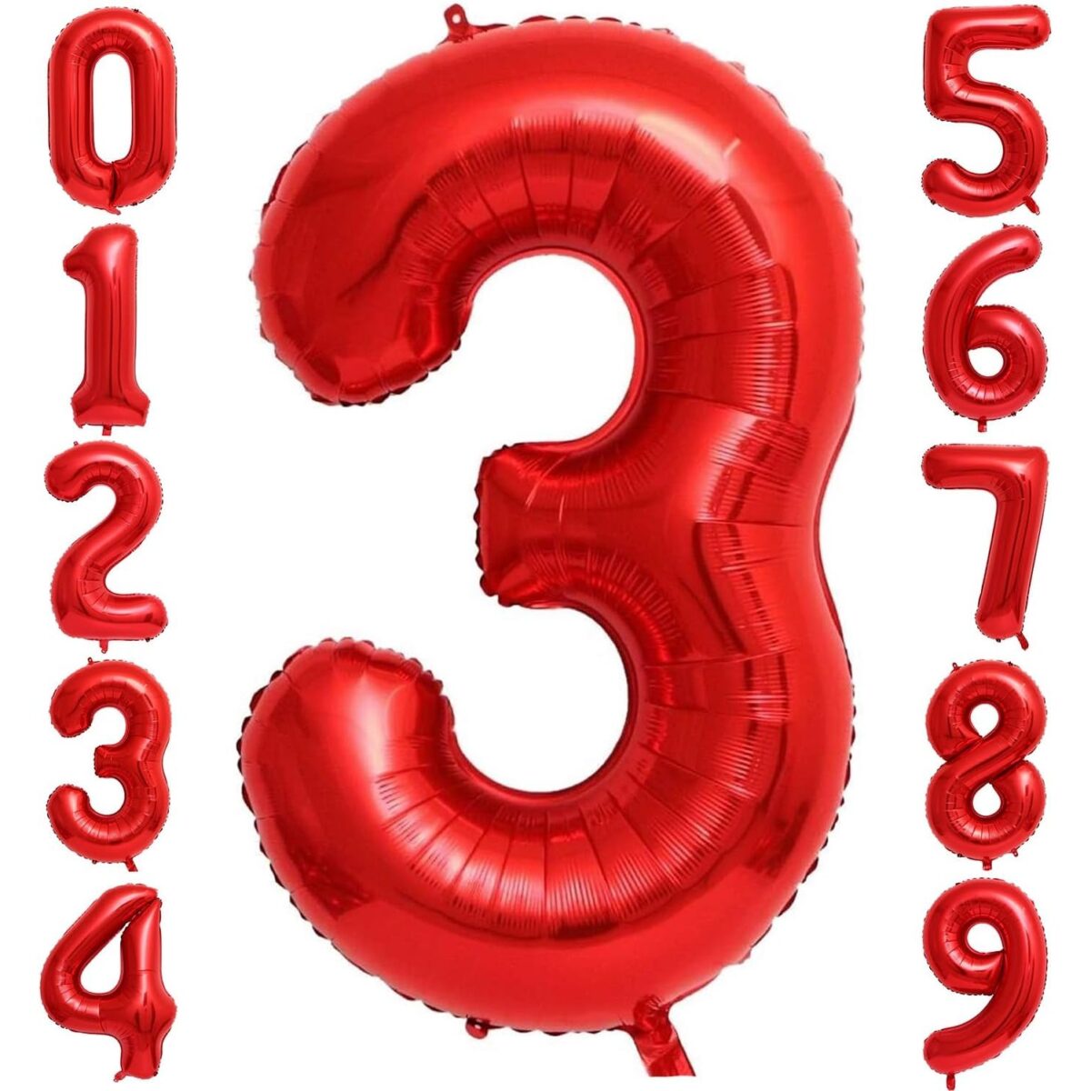 Balon din Folie Metalizata Embo, Figurina Cifra, Tema Aniversare 80 cm, Ambalaj Individual, Pai inclus, Umflare cu Aer sau Heliu, Rosu, Cifra 3 - imagine 3