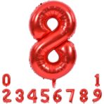 Balon din Folie Metalizata Embo, Figurina Cifra, Tema Aniversare 80 cm, Ambalaj Individual, Pai inclus, Umflare cu Aer sau Heliu, Rosu, Cifra 8 - imagine 7