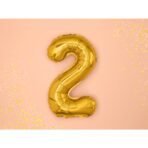 Balon din Folie Metalizata Embo, Figurina Cifra, Tema Aniversare 40 cm, Ambalaj Individual, Pai inclus, Umflare cu Aer sau Heliu, Auriu, Cifra 2 - imagine 2
