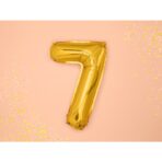 Balon din Folie Metalizata Embo, Figurina Cifra, Tema Aniversare 40 cm, Ambalaj Individual, Pai inclus, Umflare cu Aer sau Heliu, Auriu, Cifra 7 - imagine 3
