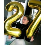 Balon din Folie Metalizata Embo, Figurina Cifra, Tema Aniversare 40 cm, Ambalaj Individual, Pai inclus, Umflare cu Aer sau Heliu, Auriu, Cifra 7 - imagine 5
