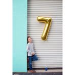 Balon din Folie Metalizata Embo, Figurina Cifra, Tema Aniversare 40 cm, Ambalaj Individual, Pai inclus, Umflare cu Aer sau Heliu, Auriu, Cifra 7 - imagine 7