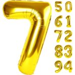 Balon din Folie Metalizata Embo, Figurina Cifra, Tema Aniversare 40 cm, Ambalaj Individual, Pai inclus, Umflare cu Aer sau Heliu, Auriu, Cifra 7 - imagine 8