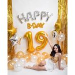 Balon din Folie Metalizata Embo, Figurina Cifra, Tema Aniversare 40 cm, Ambalaj Individual, Pai inclus, Umflare cu Aer sau Heliu, Auriu, Cifra 9 - imagine 4