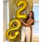 Balon din Folie Metalizata Embo, Figurina Cifra, Tema Aniversare 80 cm, Ambalaj Individual, Pai inclus, Umflare cu Aer sau Heliu, Auriu, Cifra 8 - imagine 4