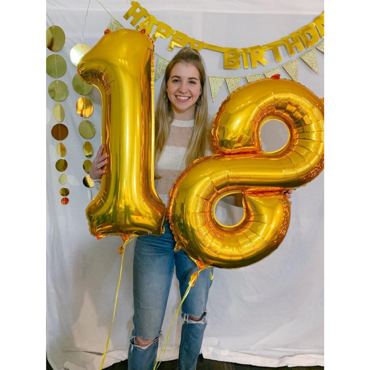 Balon din Folie Metalizata Embo, Figurina Cifra, Tema Aniversare 80 cm, Ambalaj Individual, Pai inclus, Umflare cu Aer sau Heliu, Auriu, Cifra 8 - imagine 5