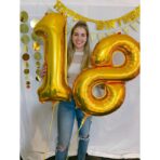 Balon din Folie Metalizata Embo, Figurina Cifra, Tema Aniversare 80 cm, Ambalaj Individual, Pai inclus, Umflare cu Aer sau Heliu, Auriu, Cifra 8 - imagine 5