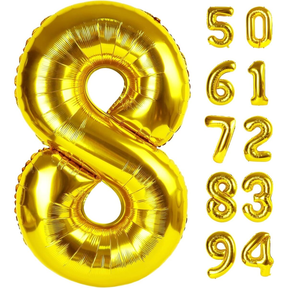 Balon din Folie Metalizata Embo, Figurina Cifra, Tema Aniversare 80 cm, Ambalaj Individual, Pai inclus, Umflare cu Aer sau Heliu, Auriu, Cifra 8 - imagine 7