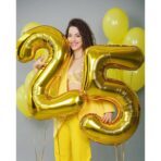 Balon din Folie Metalizata Embo, Figurina Cifra, Tema Aniversare 80 cm, Ambalaj Individual, Pai inclus, Umflare cu Aer sau Heliu, Auriu, Cifra 5 - imagine 7