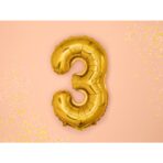 Balon din Folie Metalizata Embo, Figurina Cifra, Tema Aniversare 80 cm, Ambalaj Individual, Pai inclus, Umflare cu Aer sau Heliu, Auriu, Cifra 3 - imagine 3