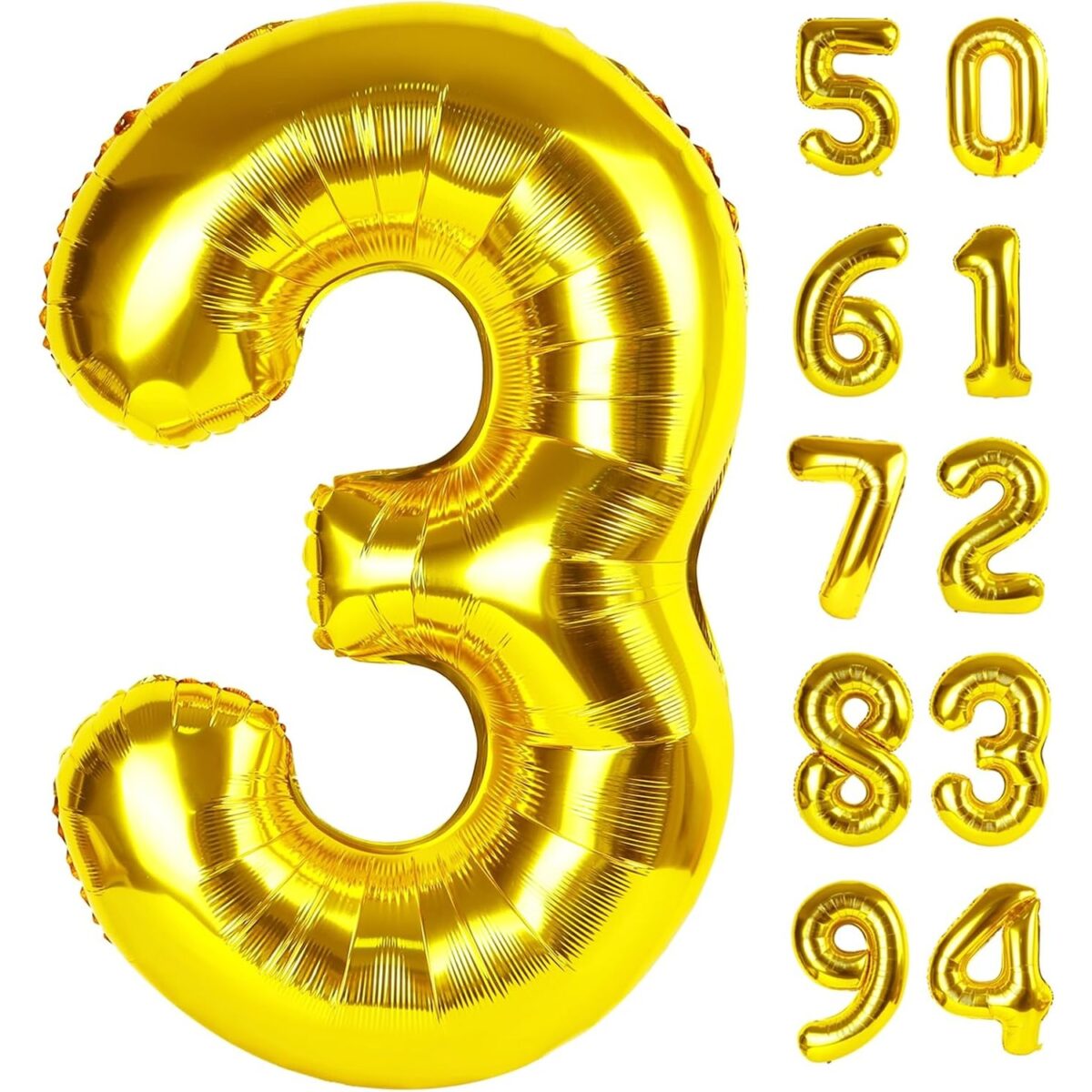 Balon din Folie Metalizata Embo, Figurina Cifra, Tema Aniversare 80 cm, Ambalaj Individual, Pai inclus, Umflare cu Aer sau Heliu, Auriu, Cifra 3 - imagine 6