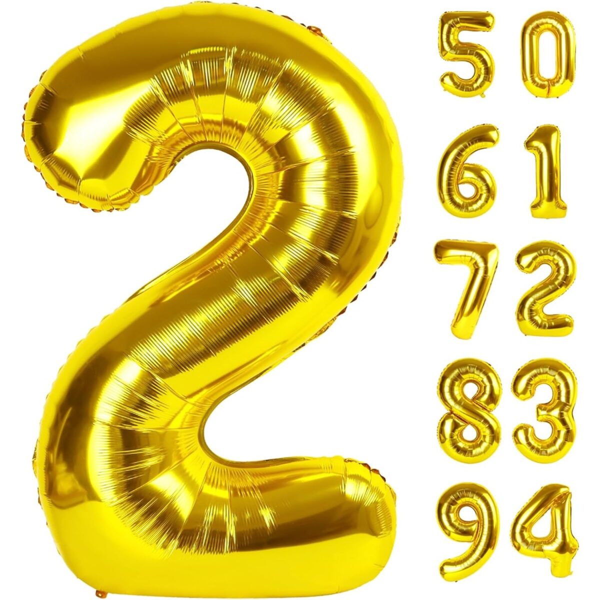 Balon din Folie Metalizata Embo, Figurina Cifra, Tema Aniversare 80 cm, Ambalaj Individual, Pai inclus, Umflare cu Aer sau Heliu, Auriu, Cifra 2 - imagine 10