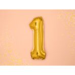 Balon din Folie Metalizata Embo, Figurina Cifra, Tema Aniversare 80 cm, Ambalaj Individual, Pai inclus, Umflare cu Aer sau Heliu, Auriu, Cifra 1 - imagine 3
