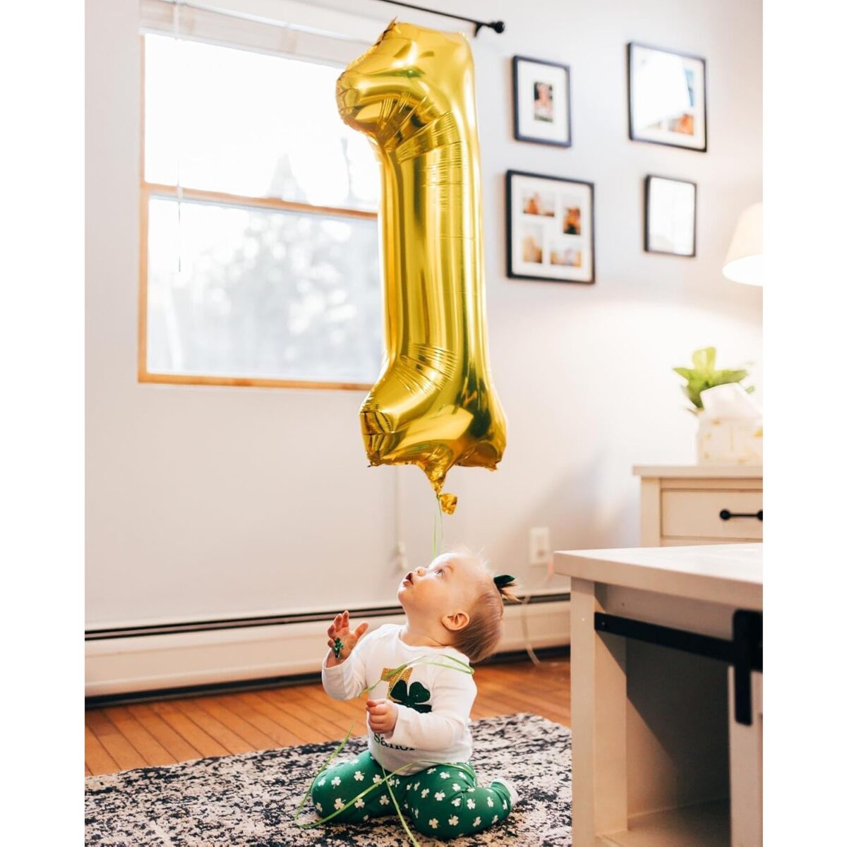 Balon din Folie Metalizata Embo, Figurina Cifra, Tema Aniversare 80 cm, Ambalaj Individual, Pai inclus, Umflare cu Aer sau Heliu, Auriu, Cifra 1 - imagine 9