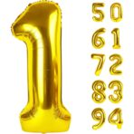 Balon din Folie Metalizata Embo, Figurina Cifra, Tema Aniversare 80 cm, Ambalaj Individual, Pai inclus, Umflare cu Aer sau Heliu, Auriu, Cifra 1 - imagine 11