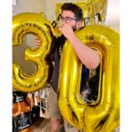 Balon din Folie Metalizata Embo, Figurina Cifra, Tema Aniversare 80 cm, Ambalaj Individual, Pai inclus, Umflare cu Aer sau Heliu, Auriu, Cifra 0 - imagine 3