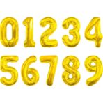 Balon din Folie Metalizata Embo, Figurina Cifra, Tema Aniversare 80 cm, Ambalaj Individual, Pai inclus, Umflare cu Aer sau Heliu, Auriu, Cifra 0 - imagine 8