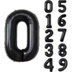 Balon din Folie Metalizata, Embo, Figurina Cifra, Tema Aniversare 80 cm, Ambalaj Individual, Pai inclus, Umflare cu Aer sau Heliu, Negru, Cifra 0 - imagine 4