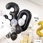 Balon din Folie Metalizata, Embo, Figurina Cifra, Tema Aniversare 80 cm, Ambalaj Individual, Pai inclus, Umflare cu Aer sau Heliu, Negru, Cifra 3 - imagine 3