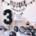 Balon din Folie Metalizata, Embo, Figurina Cifra, Tema Aniversare 80 cm, Ambalaj Individual, Pai inclus, Umflare cu Aer sau Heliu, Negru, Cifra 3 - imagine 11