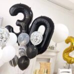 Balon din Folie Metalizata, Embo, Figurina Cifra, Tema Aniversare 80 cm, Ambalaj Individual, Pai inclus, Umflare cu Aer sau Heliu, Negru, Cifra 3 - imagine 12