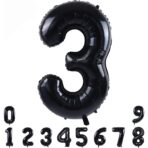 Balon din Folie Metalizata, Embo, Figurina Cifra, Tema Aniversare 80 cm, Ambalaj Individual, Pai inclus, Umflare cu Aer sau Heliu, Negru, Cifra 3 - imagine 13