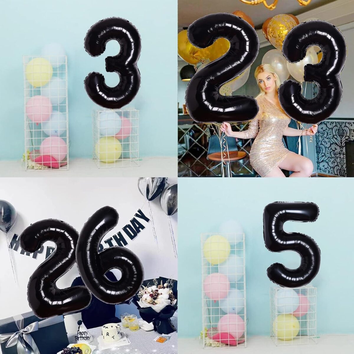 Balon din Folie Metalizata, Embo, Figurina Cifra, Tema Aniversare 80 cm, Ambalaj Individual, Pai inclus, Umflare cu Aer sau Heliu, Negru, Cifra 5 - imagine 2