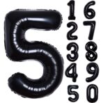 Balon din Folie Metalizata, Embo, Figurina Cifra, Tema Aniversare 80 cm, Ambalaj Individual, Pai inclus, Umflare cu Aer sau Heliu, Negru, Cifra 5 - imagine 6