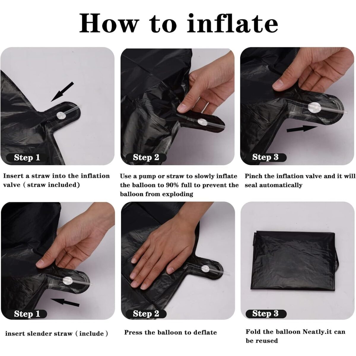 Balon din Folie Metalizata, Embo, Figurina Cifra, Tema Aniversare 80 cm, Ambalaj Individual, Pai inclus, Umflare cu Aer sau Heliu, Negru, Cifra 6 - imagine 2