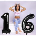 Balon din Folie Metalizata, Embo, Figurina Cifra, Tema Aniversare 80 cm, Ambalaj Individual, Pai inclus, Umflare cu Aer sau Heliu, Negru, Cifra 6 - imagine 5