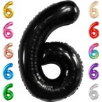 Balon din Folie Metalizata, Embo, Figurina Cifra, Tema Aniversare 80 cm, Ambalaj Individual, Pai inclus, Umflare cu Aer sau Heliu, Negru, Cifra 6 - imagine 8