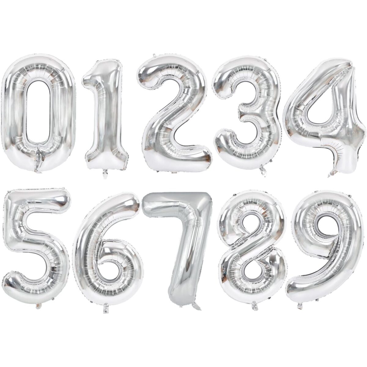 Balon din Folie Metalizata, Embo, Figurina Cifra, Tema Aniversare 40 cm, Ambalaj Individual, Pai inclus, Umflare cu Aer sau Heliu, Argintiu, Cifra 0 - imagine 2