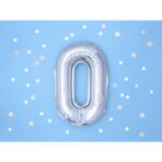Balon din Folie Metalizata, Embo, Figurina Cifra, Tema Aniversare 40 cm, Ambalaj Individual, Pai inclus, Umflare cu Aer sau Heliu, Argintiu, Cifra 0 - imagine 9