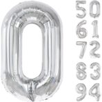 Balon din Folie Metalizata, Embo, Figurina Cifra, Tema Aniversare 80 cm, Ambalaj Individual, Pai inclus, Umflare cu Aer sau Heliu, Argintiu, Cifra 0 - imagine 9