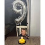 Balon din Folie Metalizata, Embo, Figurina Cifra, Tema Aniversare 80 cm, Ambalaj Individual, Pai inclus, Umflare cu Aer sau Heliu, Argintiu, Cifra 9 - imagine 5