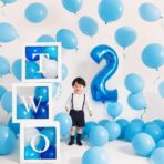 Balon din Folie Metalizata, Embo, Figurina Cifra, Tema Aniversare 80 cm, Ambalaj Individual, Pai inclus, Umflare cu Aer sau Heliu, Albastru, Cifra 2 - imagine 5