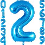 Balon din Folie Metalizata, Embo, Figurina Cifra, Tema Aniversare 80 cm, Ambalaj Individual, Pai inclus, Umflare cu Aer sau Heliu, Albastru, Cifra 2 - imagine 7