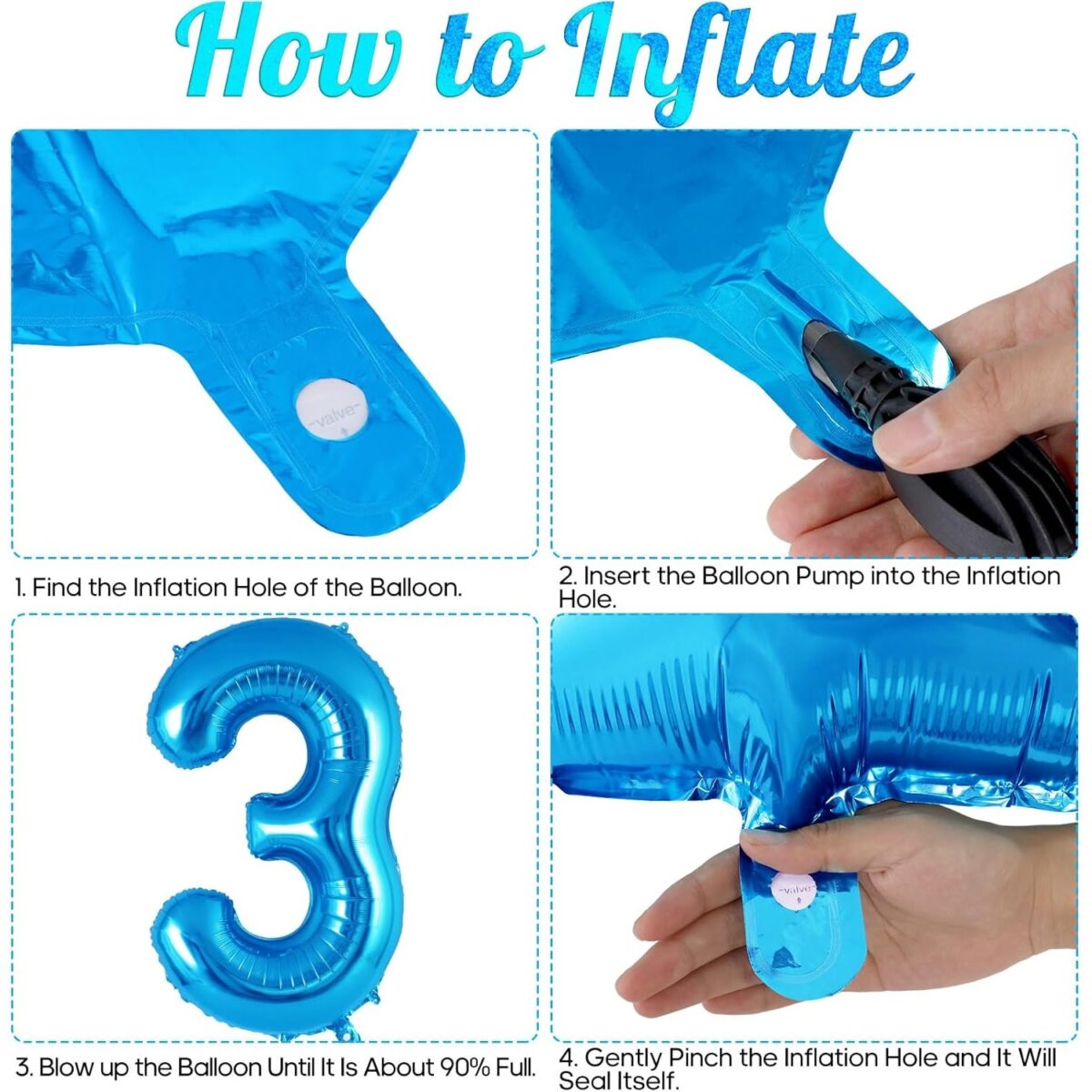 Balon din Folie Metalizata, Embo, Figurina Cifra, Tema Aniversare 80 cm, Ambalaj Individual, Pai inclus, Umflare cu Aer sau Heliu, Albastru, Cifra 3 - imagine 4